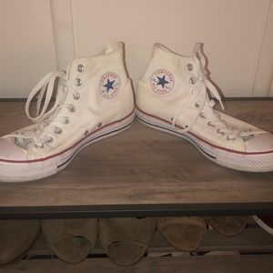 Womens 9, high top, white Converse. Lightly used.